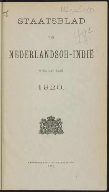 Cover of Staatsblad van Nederlandsch-Indië from 1920